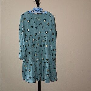 EGG Long Sleeve Green Dress with Gold Heart Foil Pattern Girl’s Size 5 Years